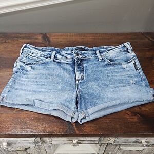 Silver Jeans Blue Jean Shorts Mid-Rise Distressed